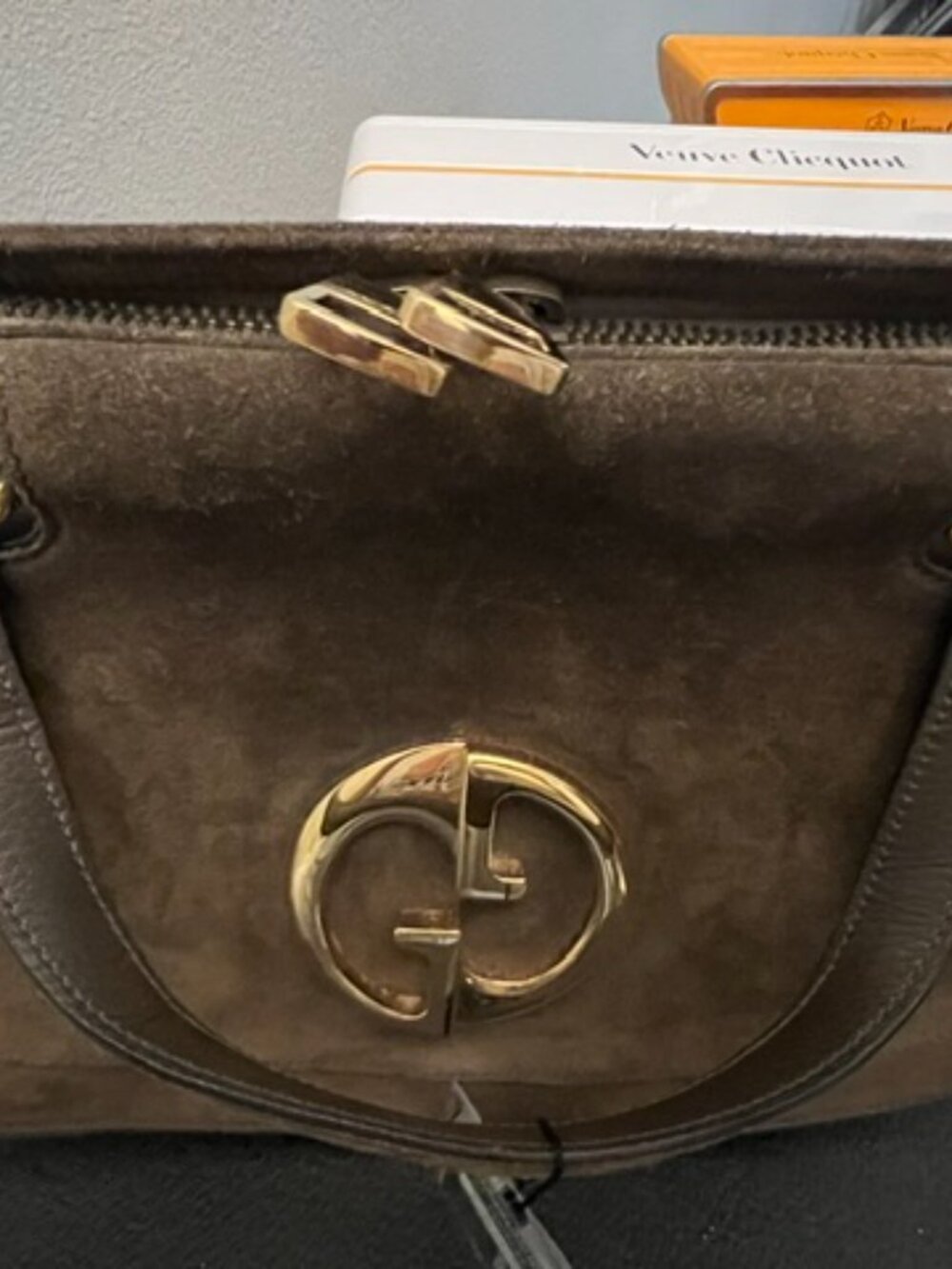 Gucci 1973 Large Brown Suede Top Handle Travel Tote Gold GG "Blondie" - Picture 4 of 15